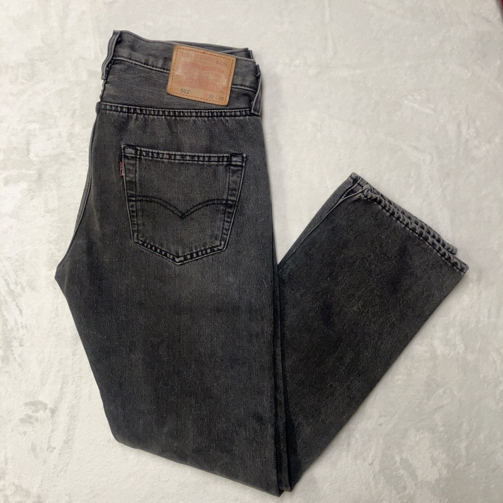 Levi's 501 Premium Jeans Men 30x30 True To Size Gray Black‎ Straight Vtg Style